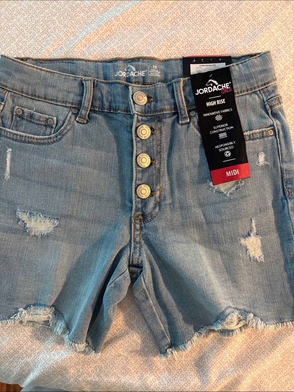 Jordache Light Blue High-Rise Distressed Denim Midi Shorts